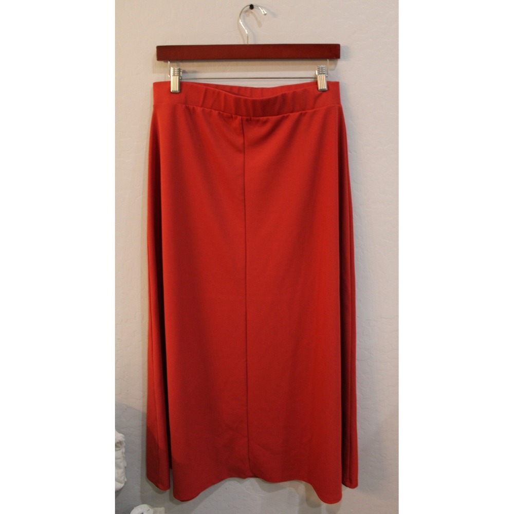 Olivia orange Red Maxi Skirt Large Elastic Waist A-Line Stretch Minimalist Long
